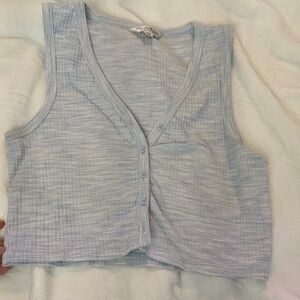 Miss Selfridge Light Blue Ribbed Button-Front Sleeveless Top | Size US 8